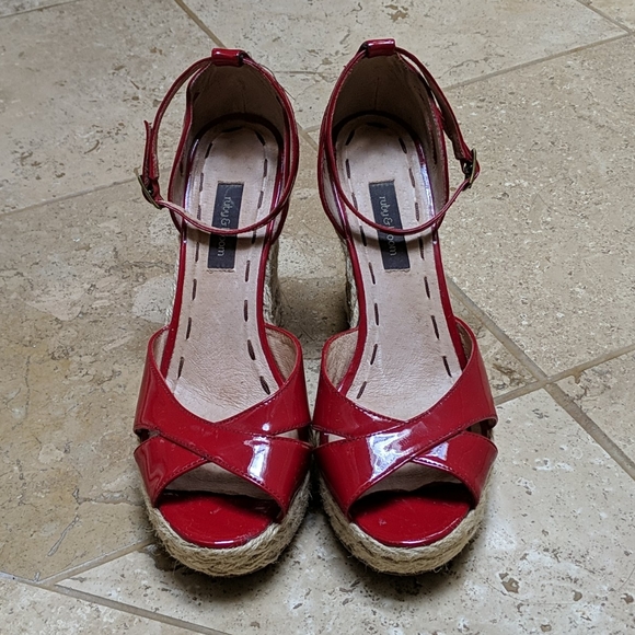 Beautiful Ruby Red Leather platform espadrilles - Picture 1 of 4